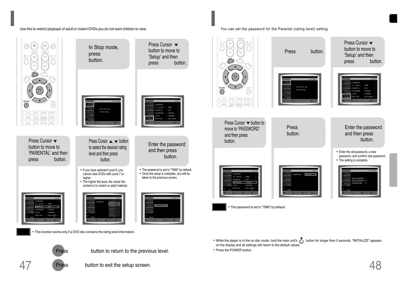 Setting parental controls (rating level), Setting the password, Setting the password 48 | Samsung HT-WP38TH-XAA User Manual | Page 25 / 38
