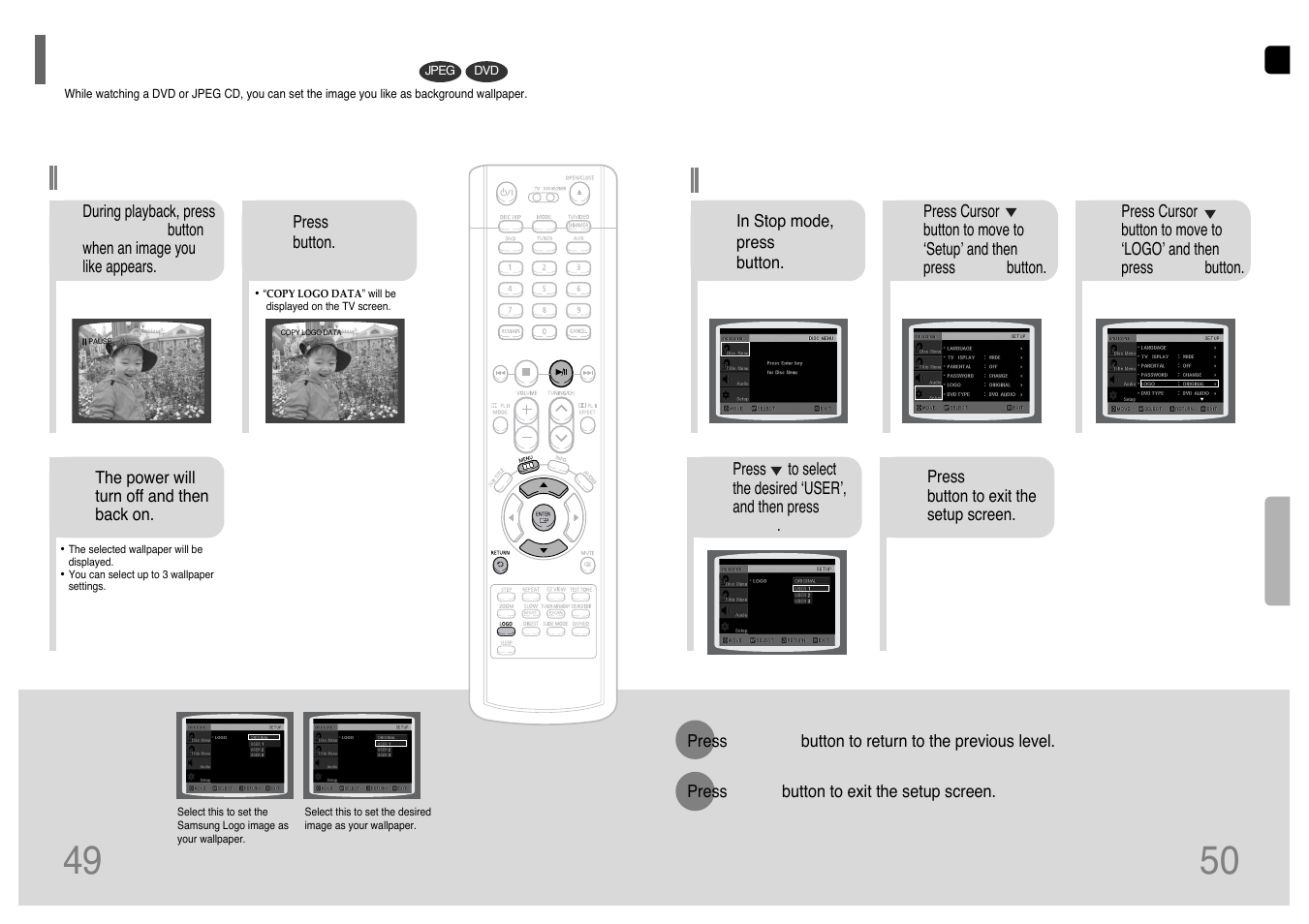 Setting the wallpaper | Samsung HT-WP38TH-XAA User Manual | Page 26 / 38