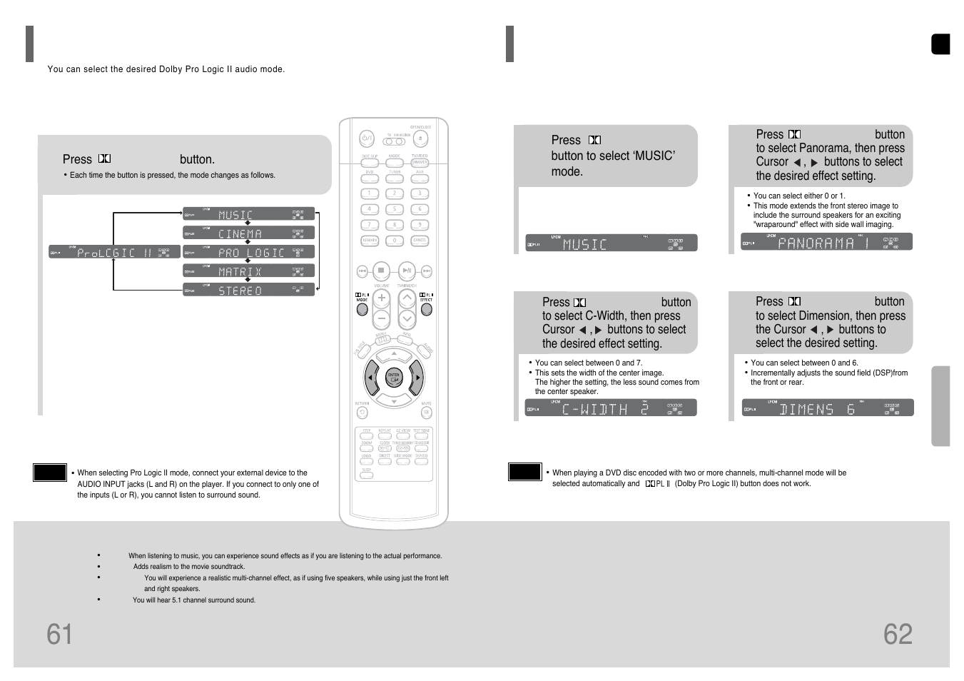 Dolby pro logic ii mode, Dolby pro logic ii effect, Dolby pro logic ii effect 61 | Samsung HT-WP38TH-XAA User Manual | Page 32 / 38