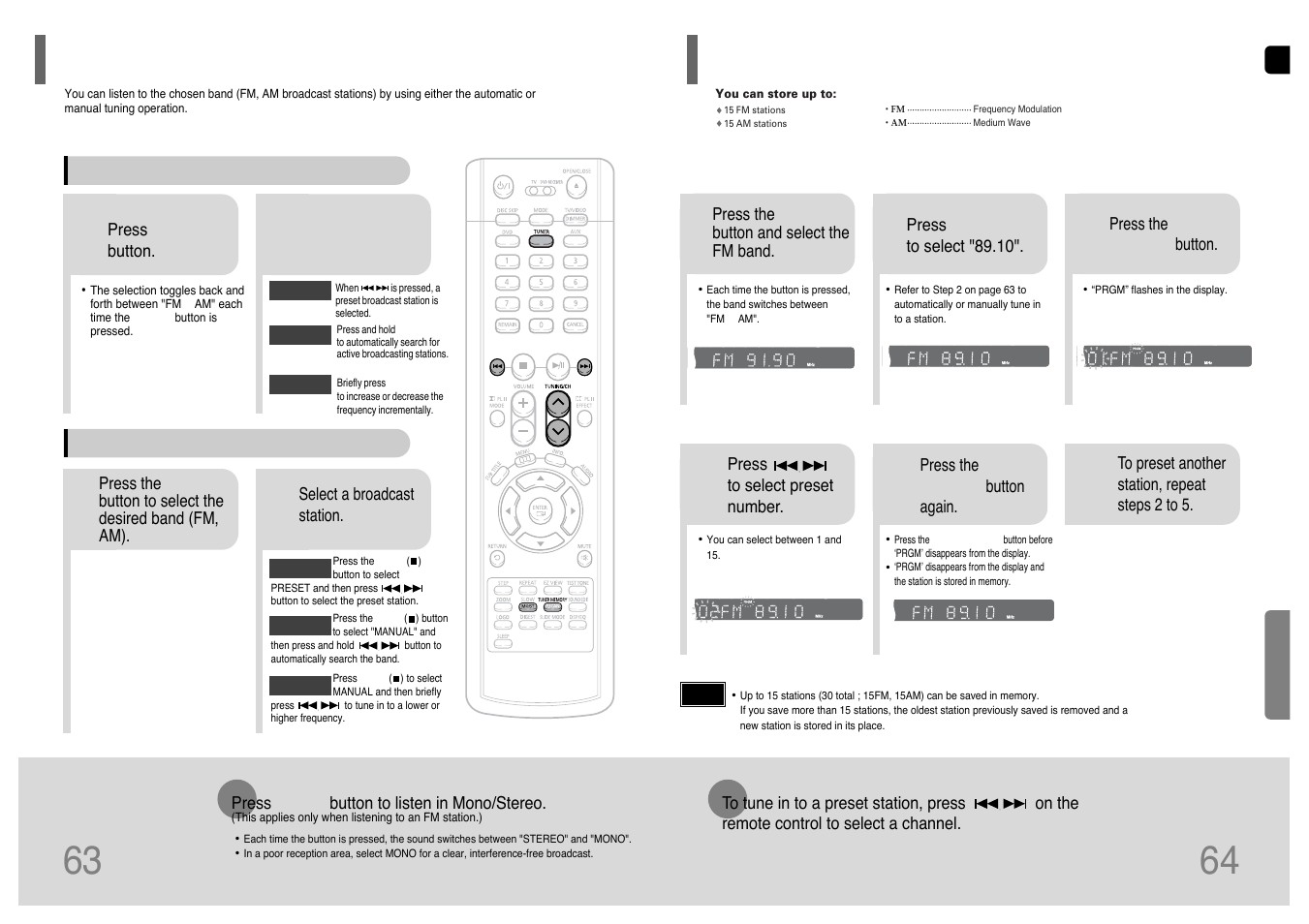 Radio operation, Listening to radio, Presetting stations | Presetting stations 63 | Samsung HT-WP38TH-XAA User Manual | Page 33 / 38