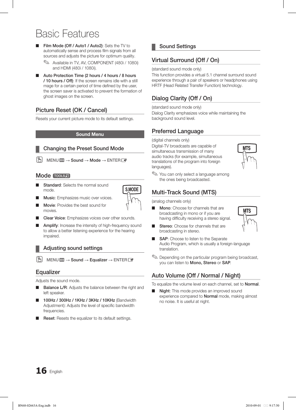 Basic features | Samsung LN32C450E1DXZA User Manual | Page 16 / 39