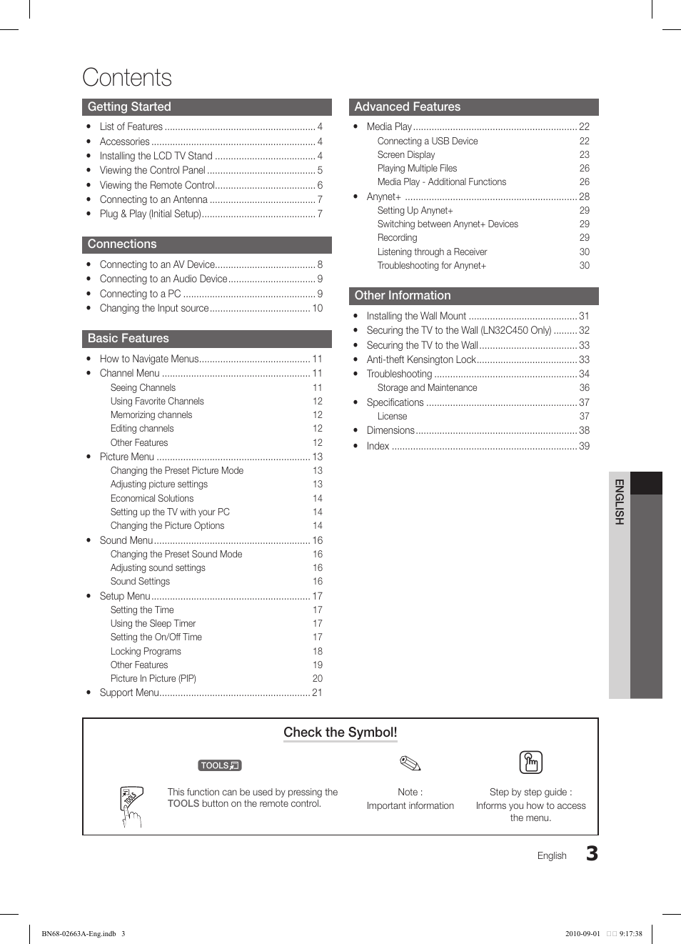 Samsung LN32C450E1DXZA User Manual | Page 3 / 39