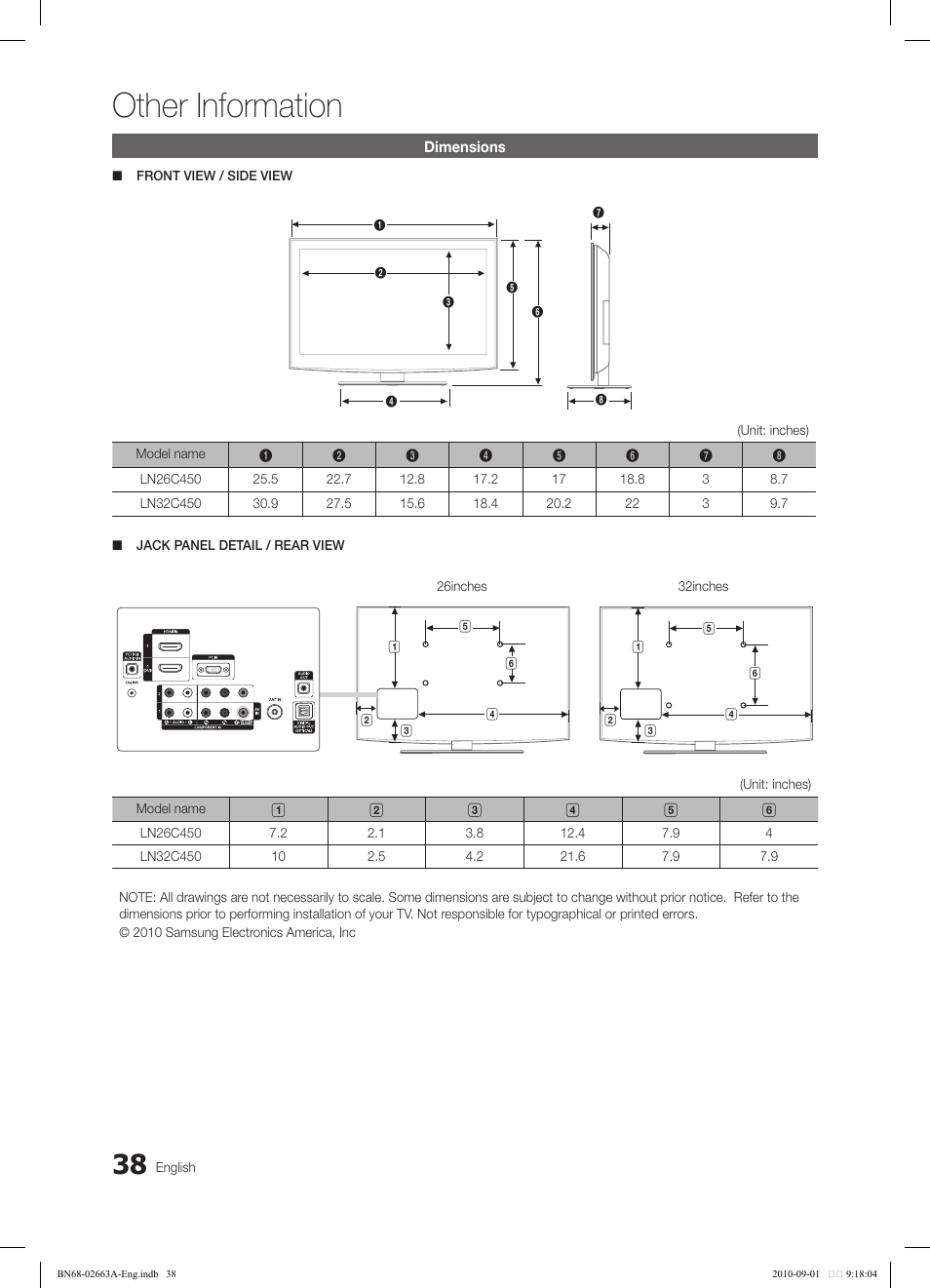 Other information | Samsung LN32C450E1DXZA User Manual | Page 38 / 39