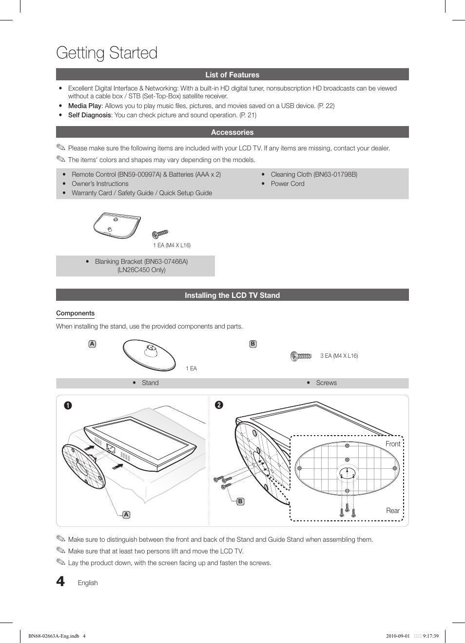 Getting started | Samsung LN32C450E1DXZA User Manual | Page 4 / 39