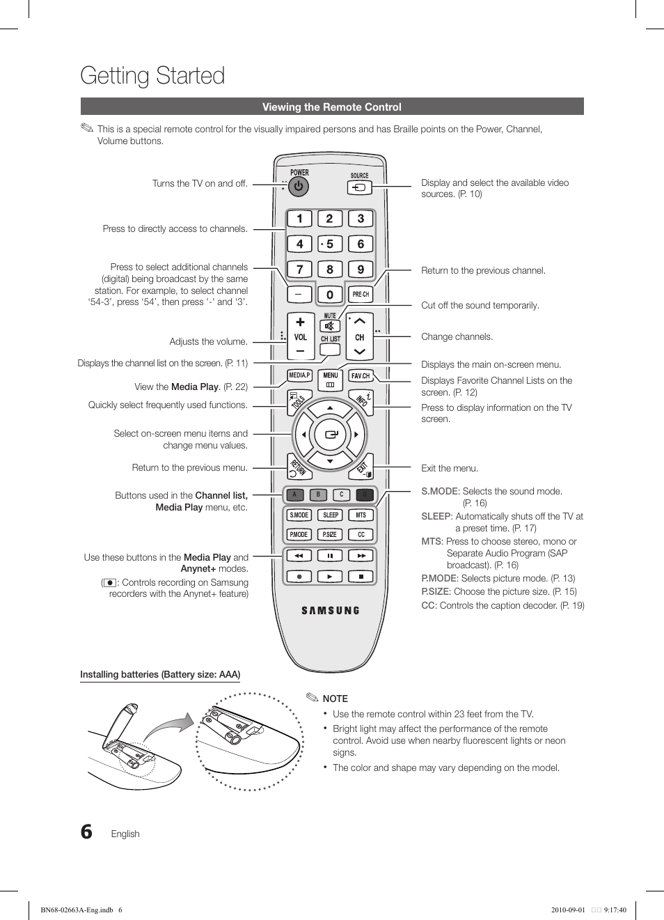 Getting started | Samsung LN32C450E1DXZA User Manual | Page 6 / 39