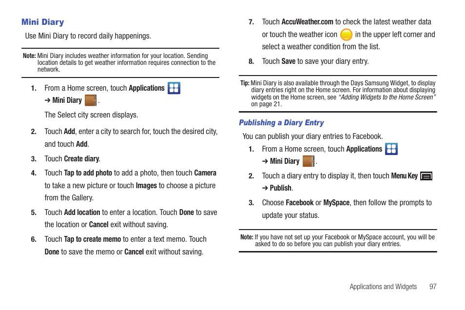 Mini diary | Samsung YP-G1CW-XAA User Manual | Page 101 / 157