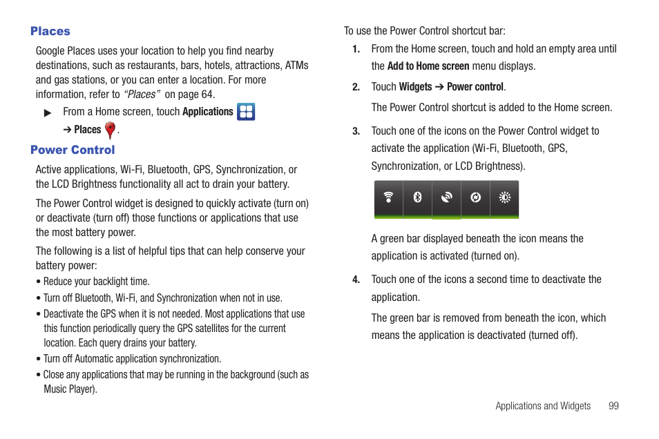Places, Power control, Places power control | Samsung YP-G1CW-XAA User Manual | Page 103 / 157