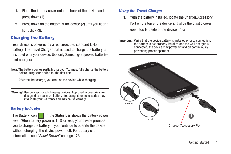 Charging the battery | Samsung YP-G1CW-XAA User Manual | Page 11 / 157
