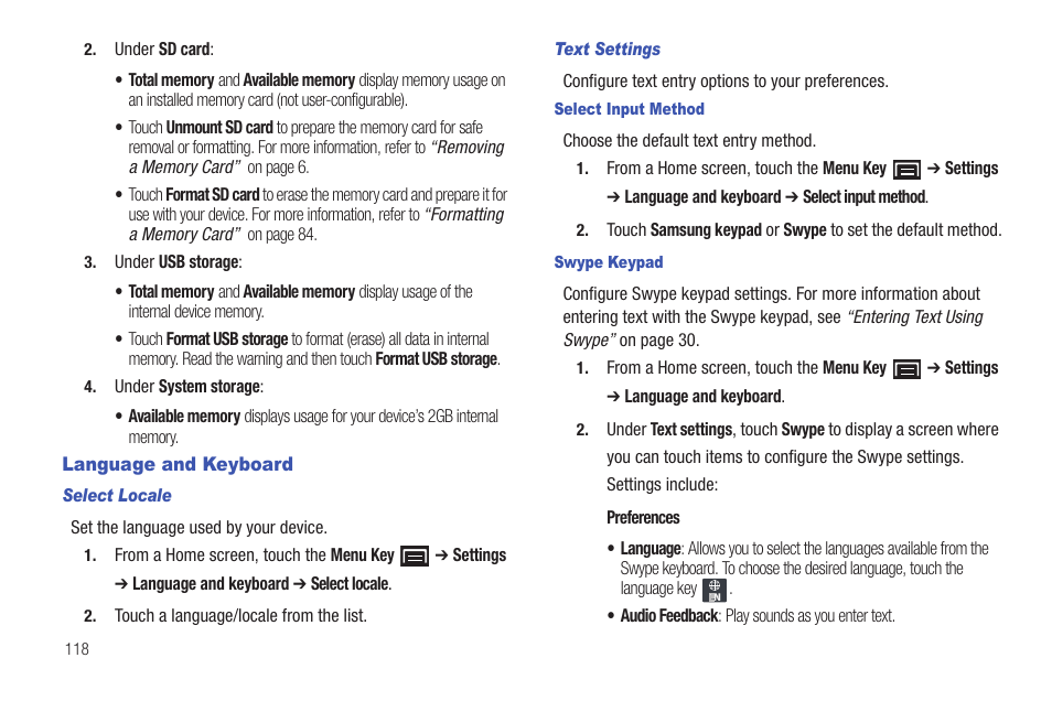 Language and keyboard | Samsung YP-G1CW-XAA User Manual | Page 122 / 157