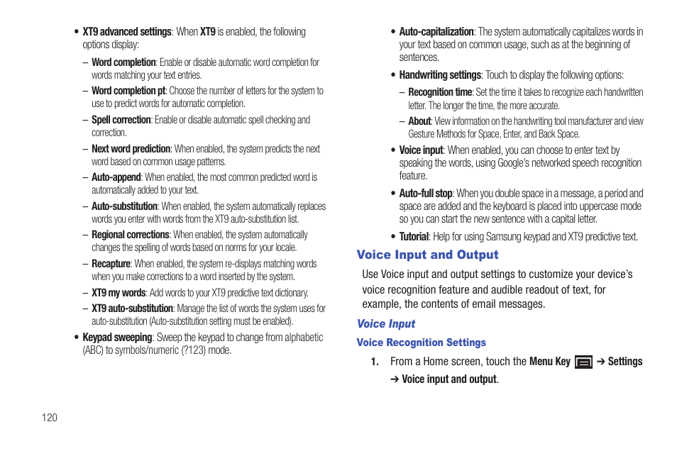 Voice input and output | Samsung YP-G1CW-XAA User Manual | Page 124 / 157