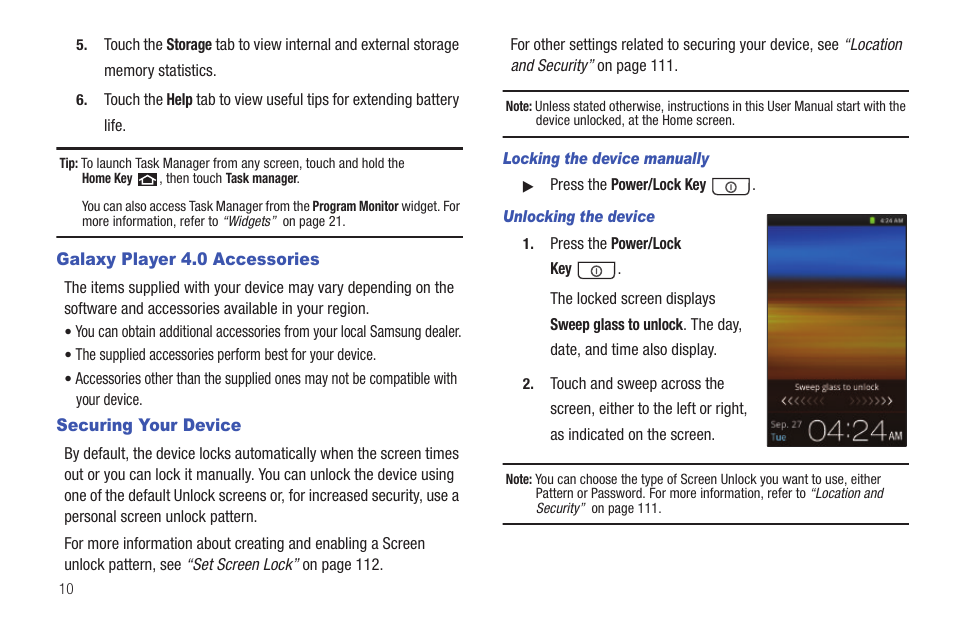 Galaxy player 4.0 accessories, Securing your device, Galaxy player 4.0 accessories securing your device | Samsung YP-G1CW-XAA User Manual | Page 14 / 157