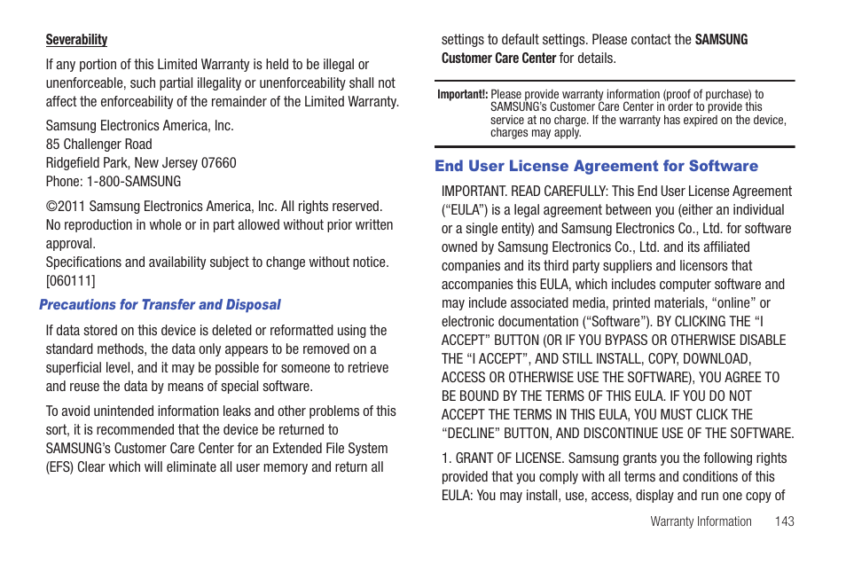 End user license agreement for software | Samsung YP-G1CW-XAA User Manual | Page 147 / 157