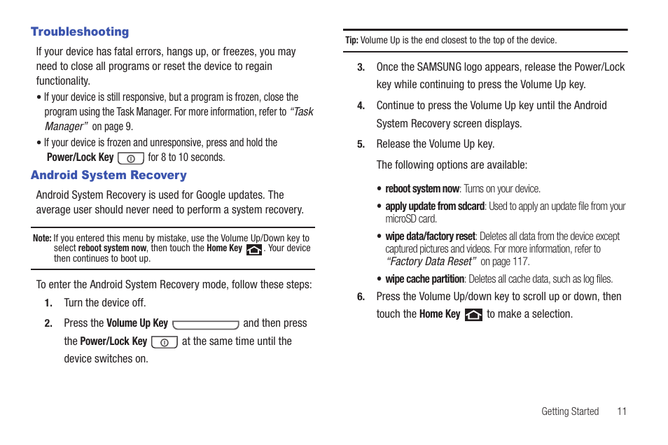 Troubleshooting, Android system recovery, Troubleshooting android system recovery | Samsung YP-G1CW-XAA User Manual | Page 15 / 157