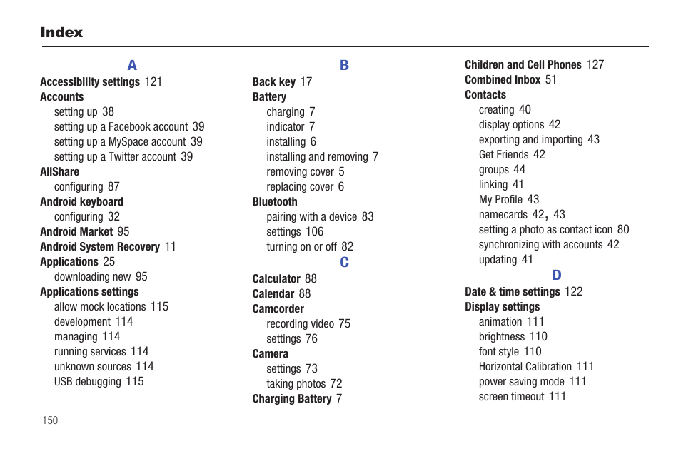 Index | Samsung YP-G1CW-XAA User Manual | Page 154 / 157