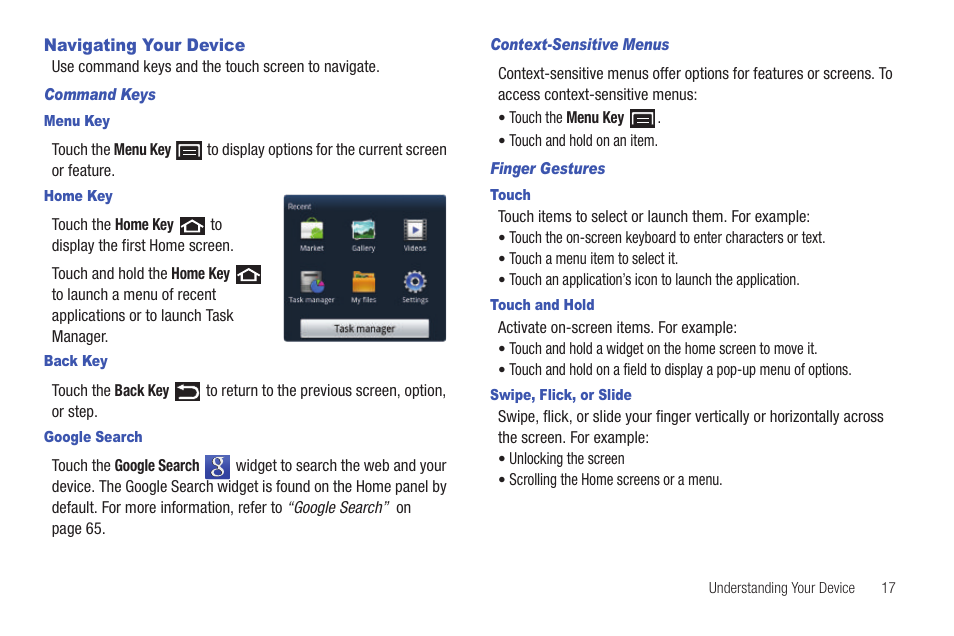 Navigating your device | Samsung YP-G1CW-XAA User Manual | Page 21 / 157