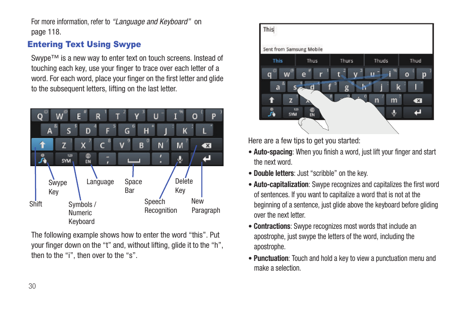 Entering text using swype | Samsung YP-G1CW-XAA User Manual | Page 34 / 157