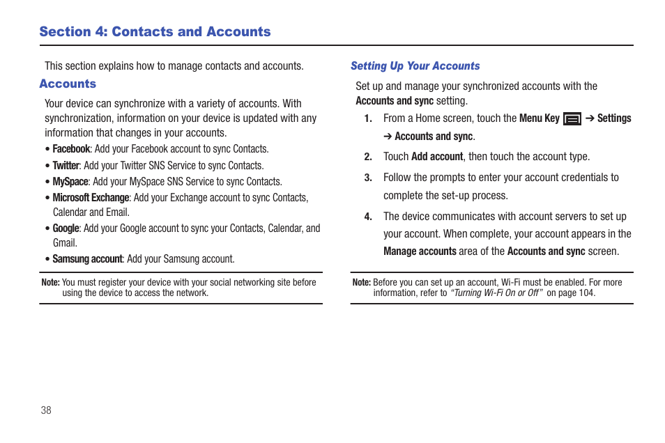 Section 4: contacts and accounts, Accounts | Samsung YP-G1CW-XAA User Manual | Page 42 / 157