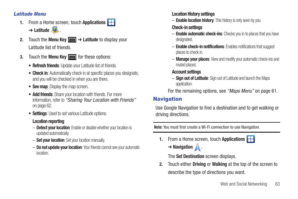 Navigation | Samsung YP-G1CW-XAA User Manual | Page 67 / 157