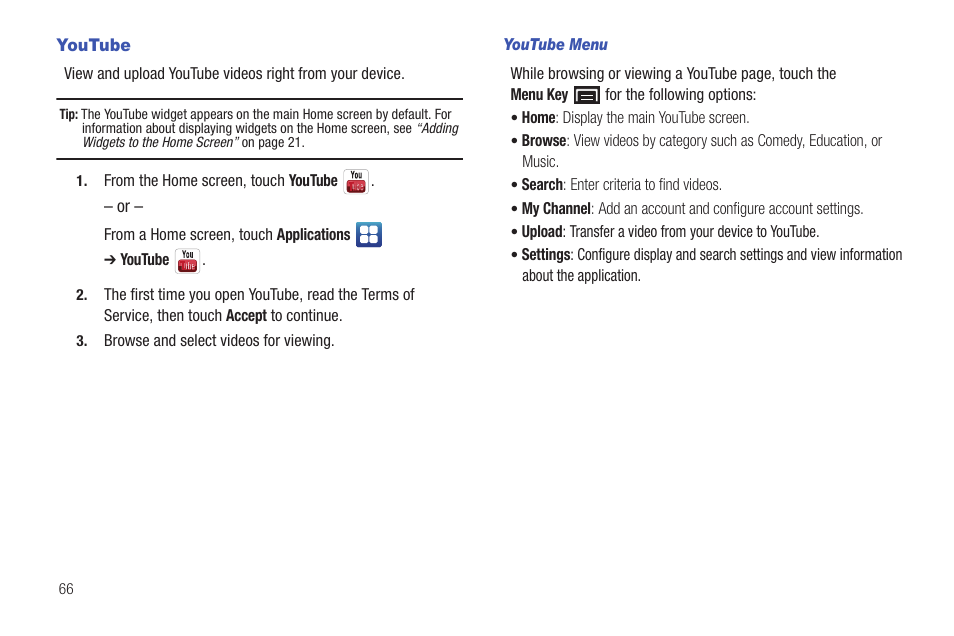 Youtube | Samsung YP-G1CW-XAA User Manual | Page 70 / 157