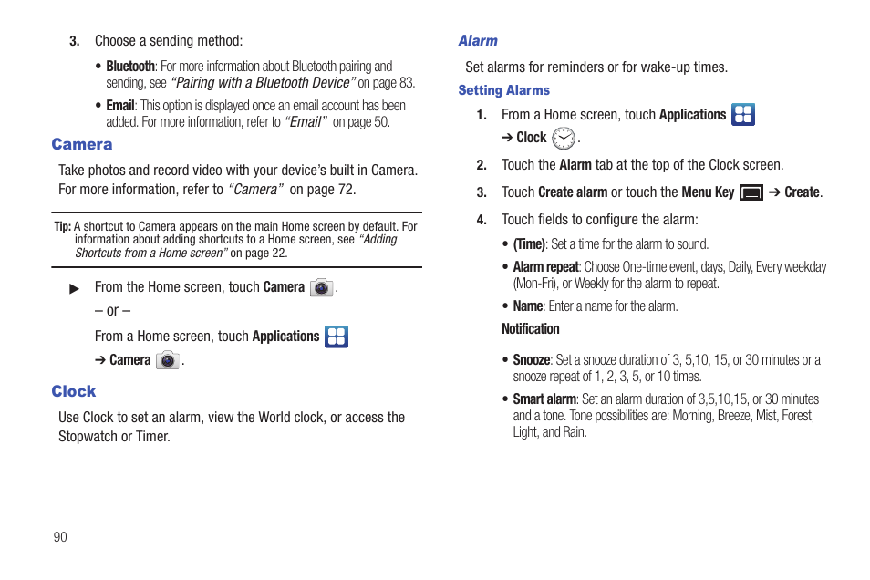 Camera, Clock, Camera clock | Samsung YP-G1CW-XAA User Manual | Page 94 / 157