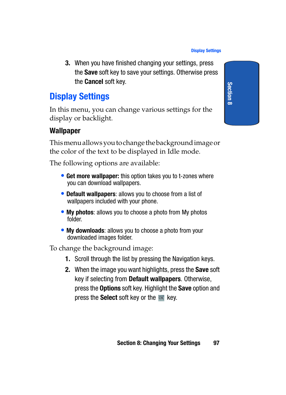 Display settings | Samsung SGH-T709BKBTMB User Manual | Page 101 / 242