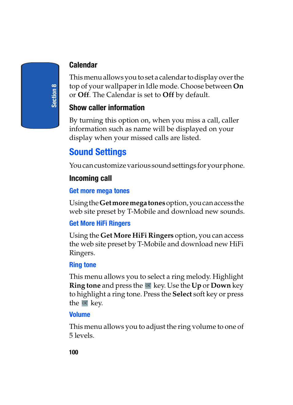 Sound settings | Samsung SGH-T709BKBTMB User Manual | Page 104 / 242