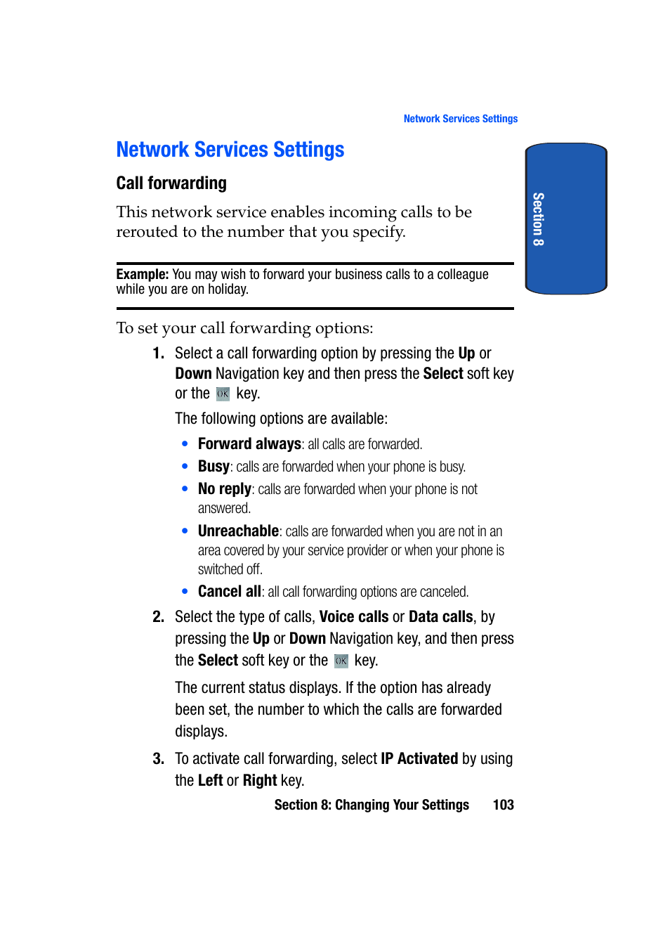 Network services settings | Samsung SGH-T709BKBTMB User Manual | Page 107 / 242