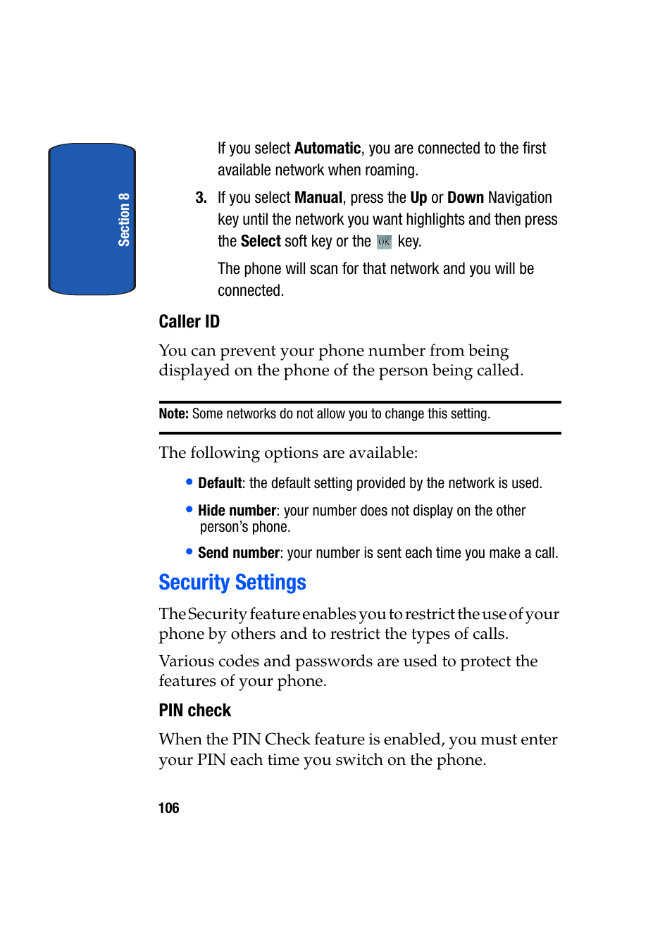 Security settings | Samsung SGH-T709BKBTMB User Manual | Page 110 / 242