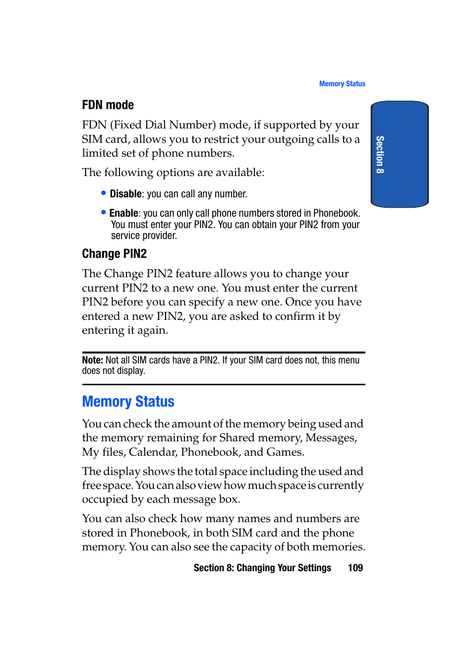 Memory status | Samsung SGH-T709BKBTMB User Manual | Page 113 / 242