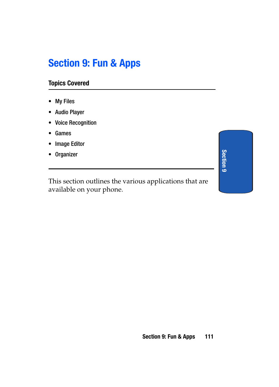 Section 9: fun & apps | Samsung SGH-T709BKBTMB User Manual | Page 115 / 242