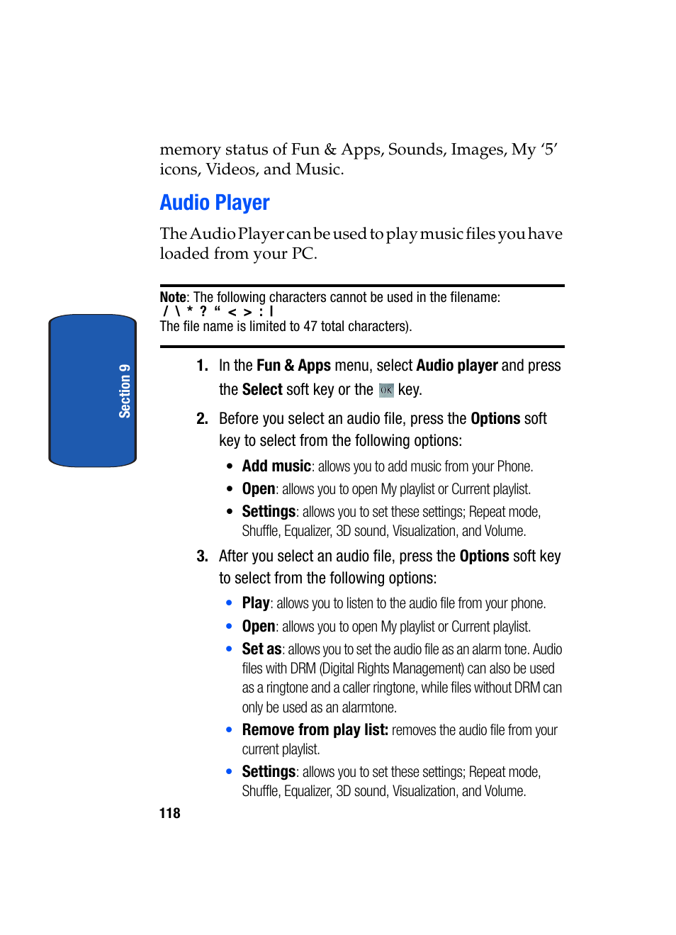 Audio player | Samsung SGH-T709BKBTMB User Manual | Page 122 / 242