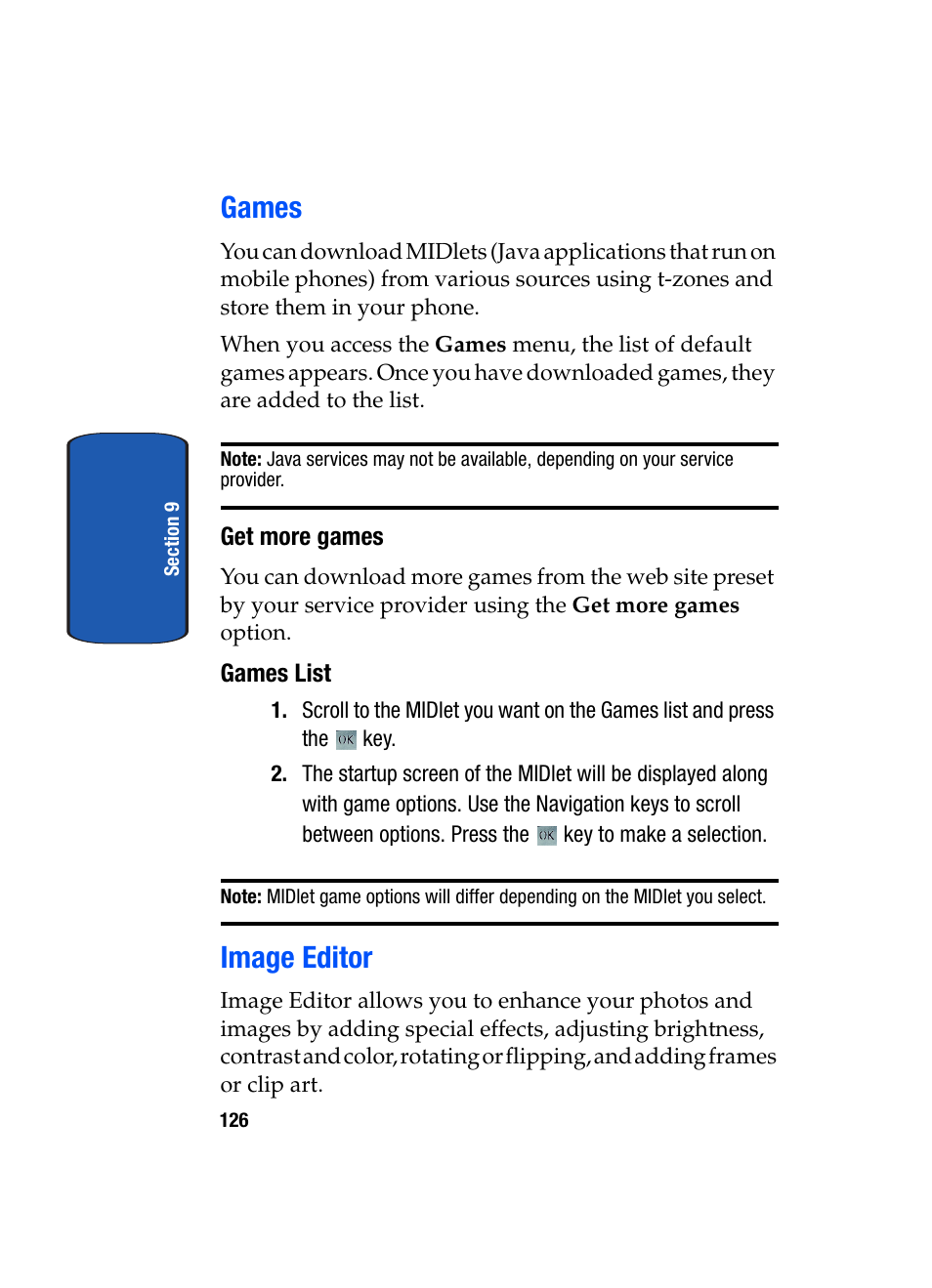 Games image editor, Games, Image editor | Samsung SGH-T709BKBTMB User Manual | Page 130 / 242