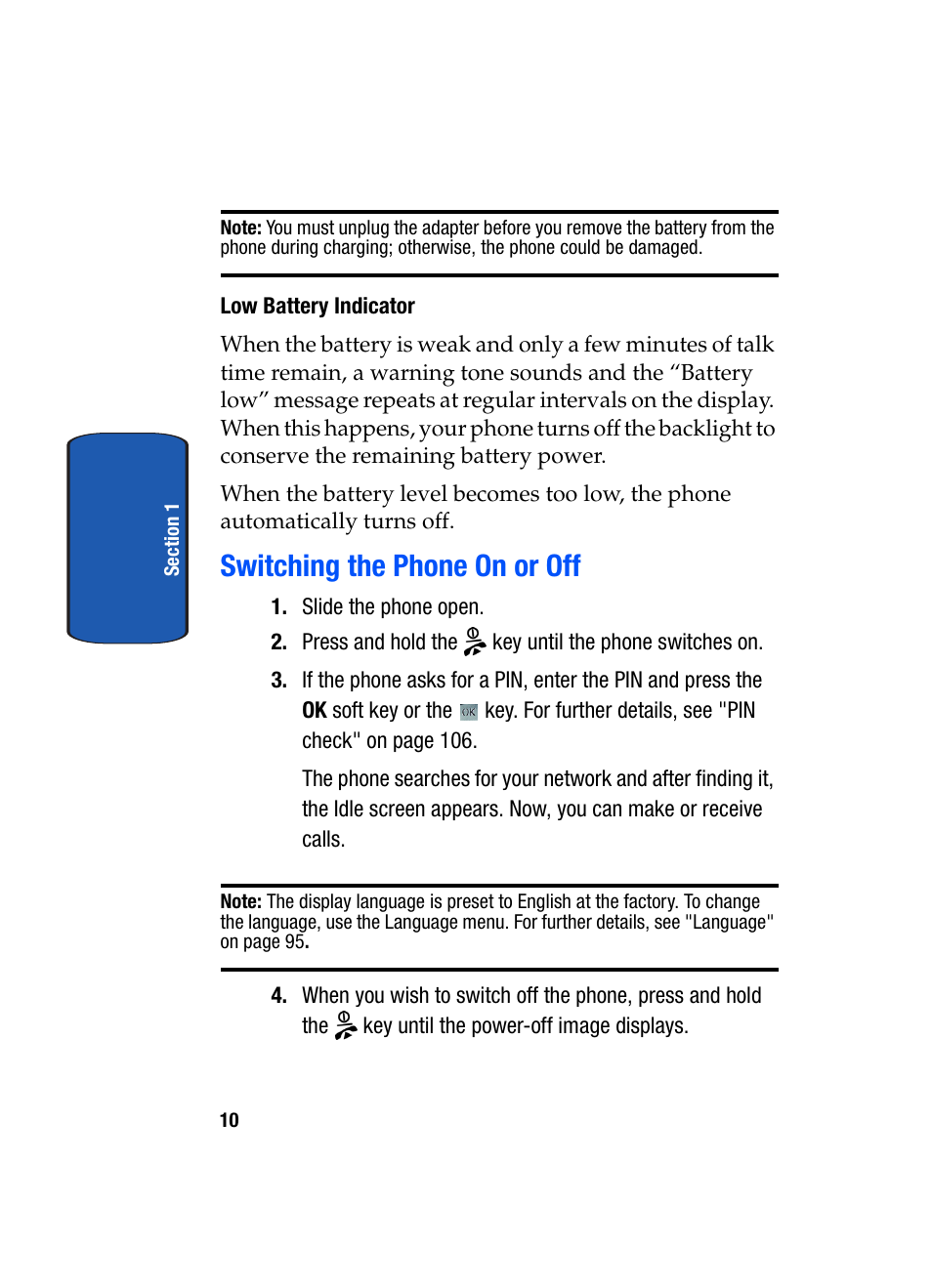 Switching the phone on or off | Samsung SGH-T709BKBTMB User Manual | Page 14 / 242