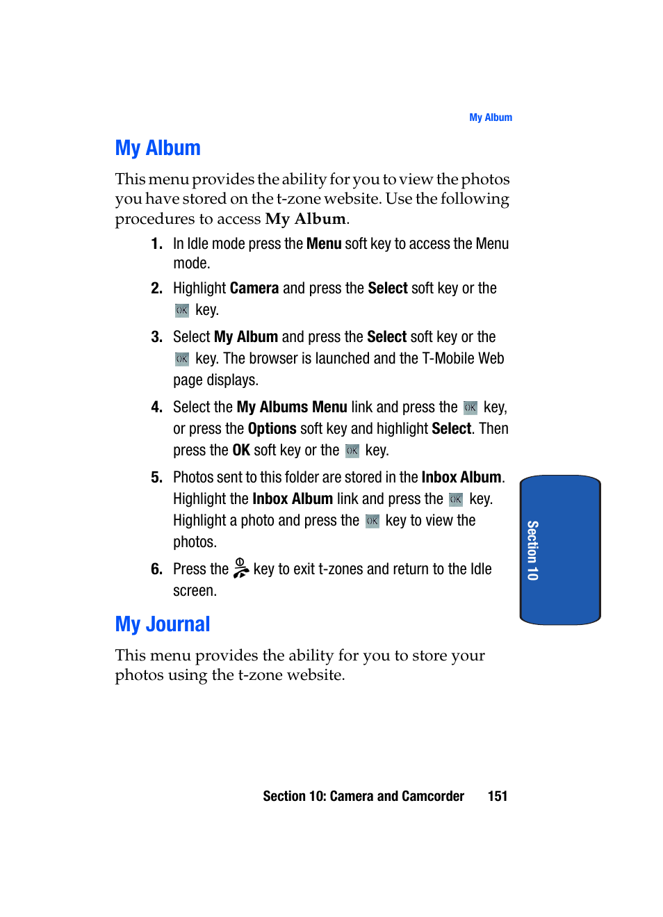 My album my journal, My album, My journal | Samsung SGH-T709BKBTMB User Manual | Page 155 / 242