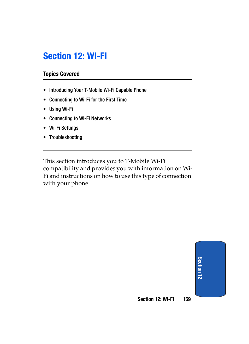 Section 12: wi-fi | Samsung SGH-T709BKBTMB User Manual | Page 163 / 242