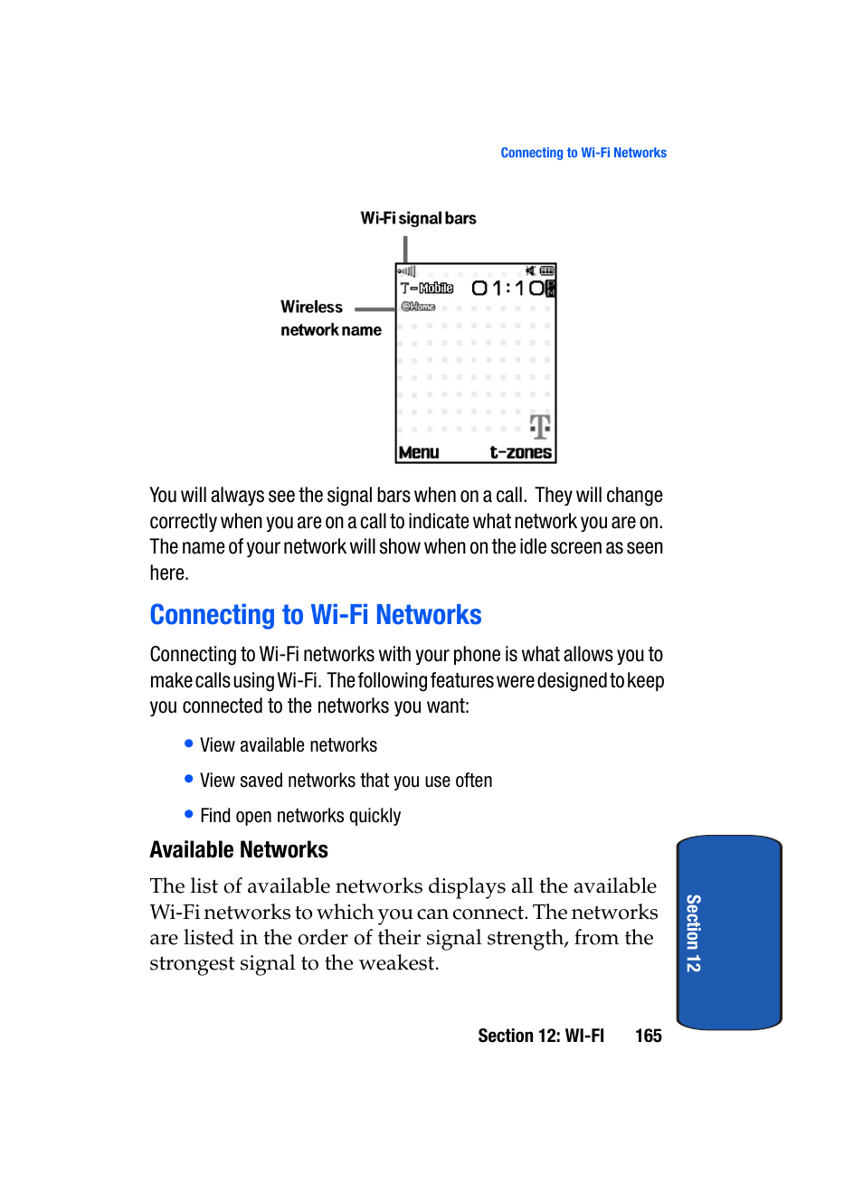 Connecting to wi-fi networks | Samsung SGH-T709BKBTMB User Manual | Page 169 / 242