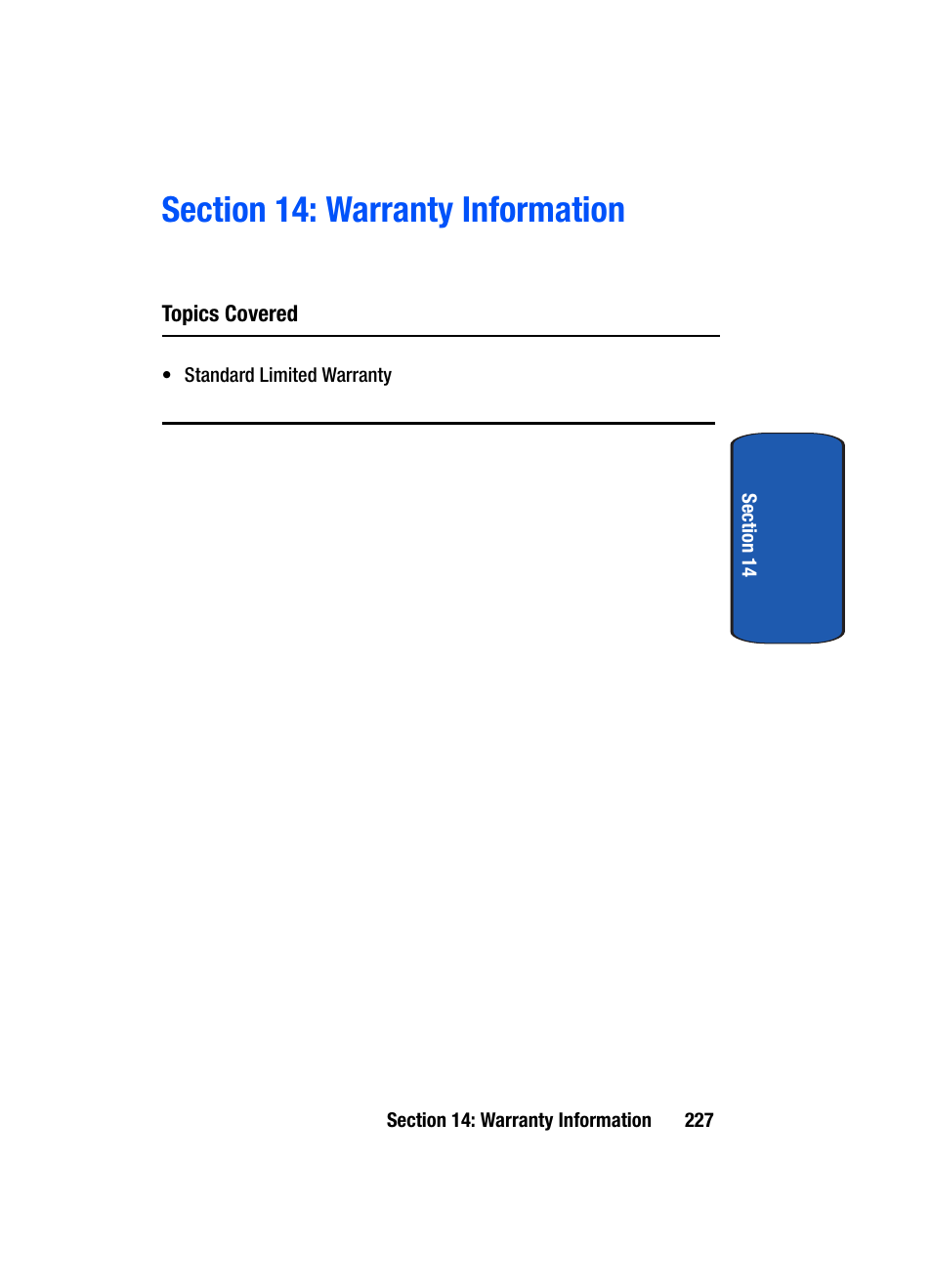 Section 14: warranty information | Samsung SGH-T709BKBTMB User Manual | Page 231 / 242