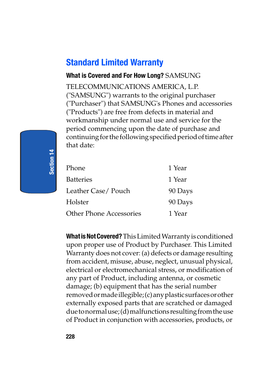 Standard limited warranty | Samsung SGH-T709BKBTMB User Manual | Page 232 / 242