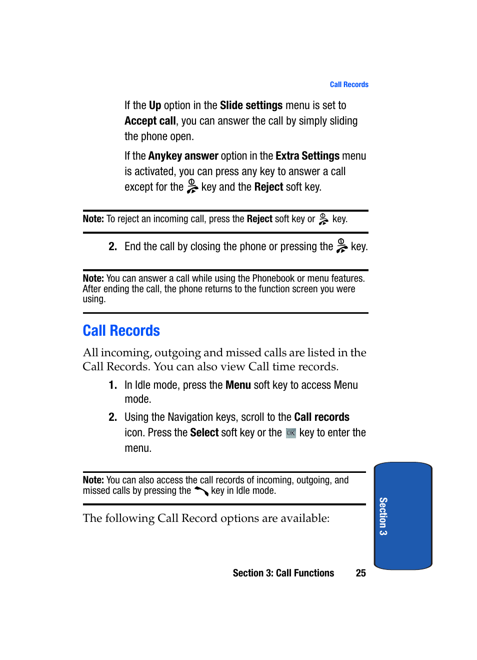 Call records | Samsung SGH-T709BKBTMB User Manual | Page 29 / 242