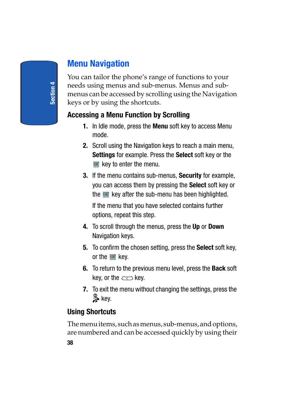 Menu navigation | Samsung SGH-T709BKBTMB User Manual | Page 42 / 242