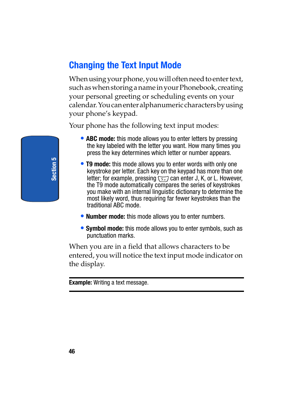 Changing the text input mode | Samsung SGH-T709BKBTMB User Manual | Page 50 / 242