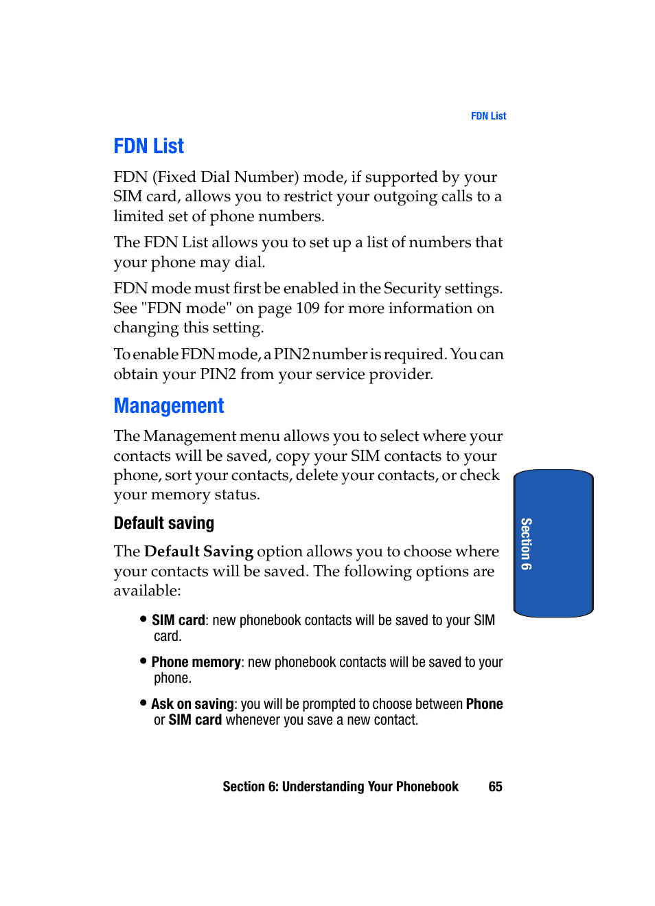 Fdn list management, Fdn list, Management | Samsung SGH-T709BKBTMB User Manual | Page 69 / 242