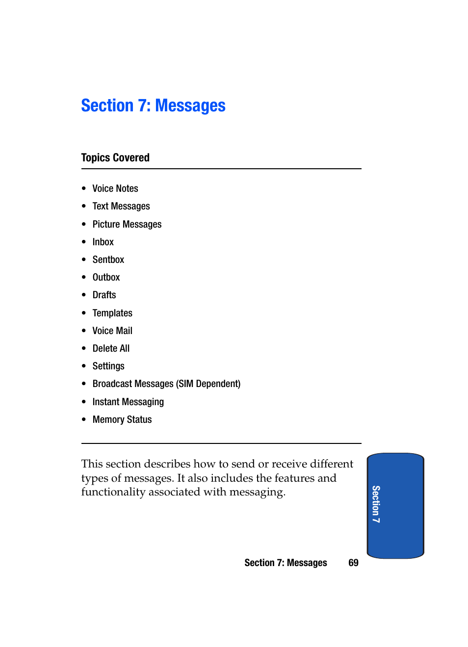 Section 7: messages | Samsung SGH-T709BKBTMB User Manual | Page 73 / 242