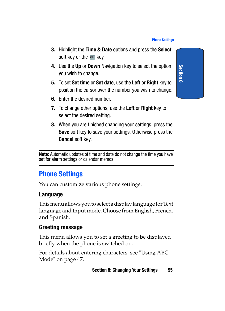 Phone settings | Samsung SGH-T709BKBTMB User Manual | Page 99 / 242