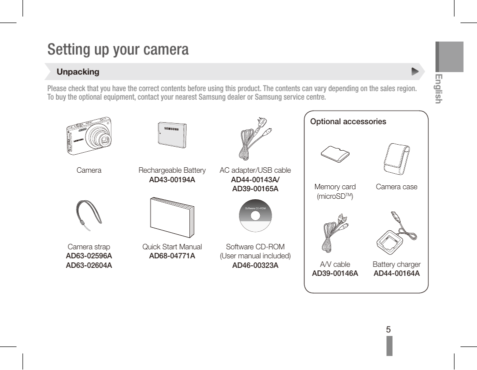 Setting up your camera | Samsung EC-TL110ZBPSUS User Manual | Page 5 / 22