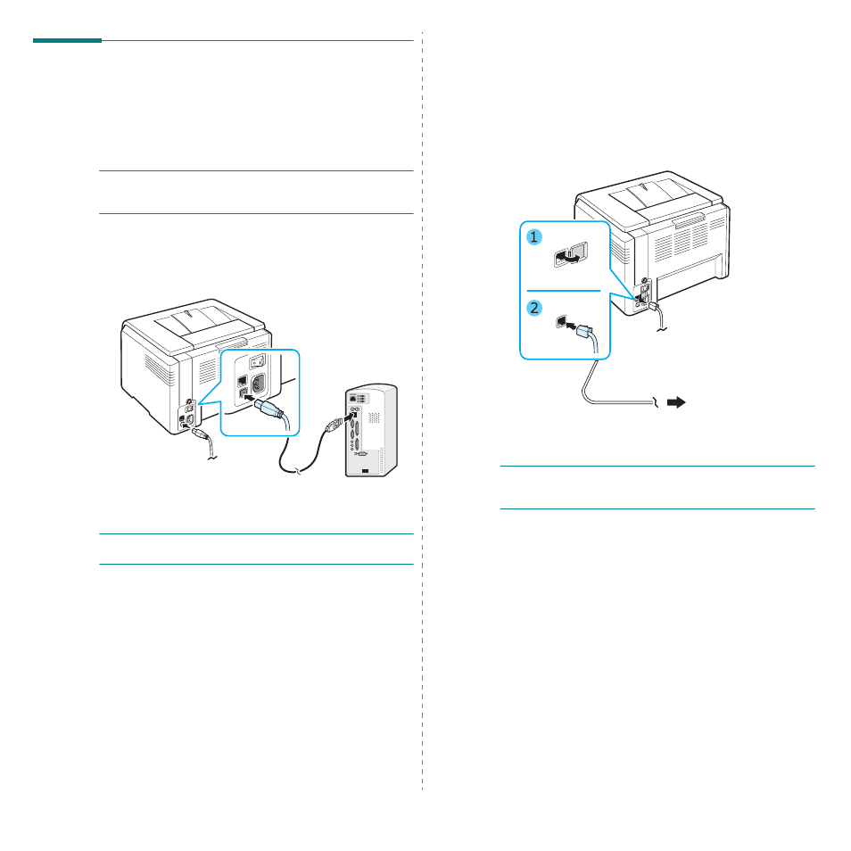 Connecting a printer cable, For local printing, For network printing (clp-300n only) | Samsung CLP-300N-XAA User Manual | Page 19 / 91
