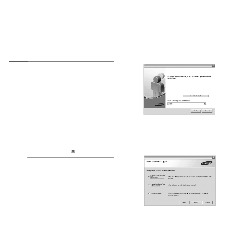 Installing printer software in windows, Installing printer software, Installing software for local printing | Chapter 1, Nstalling, Rinter, Oftware, Indows | Samsung CLP-300N-XAA User Manual | Page 57 / 91