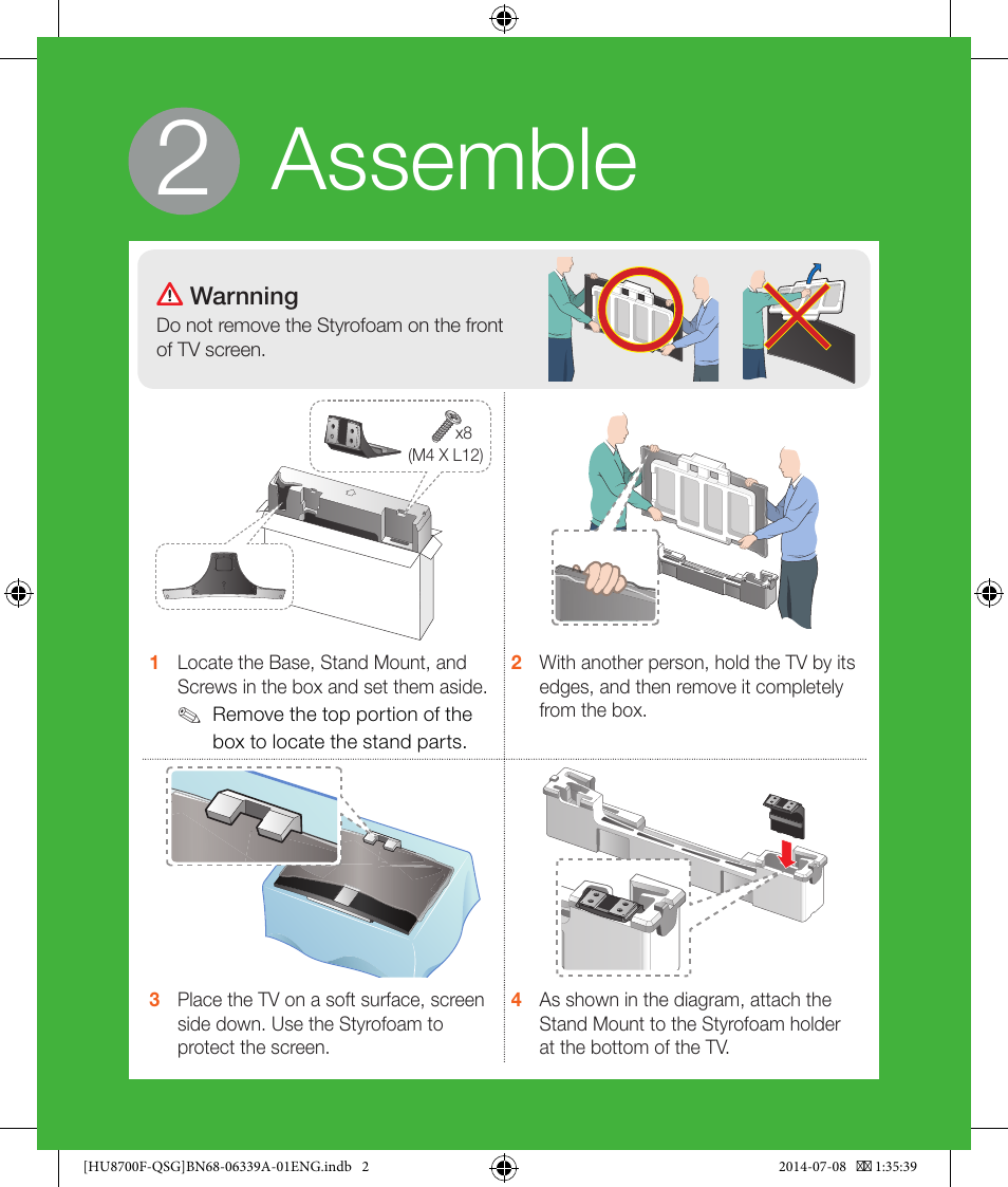 Assemble | Samsung UN65HU8700FXZA User Manual | Page 2 / 12