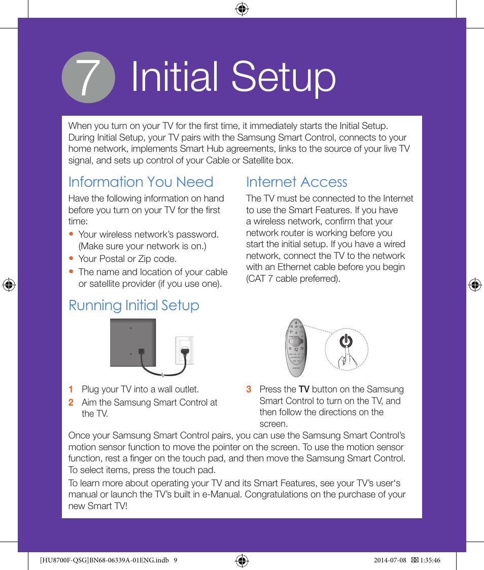 Initial setup | Samsung UN65HU8700FXZA User Manual | Page 9 / 12