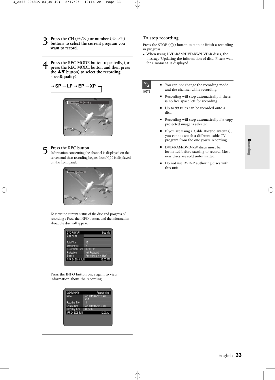 Samsung DVD-R120-AFS User Manual | Page 33 / 72